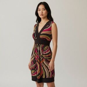 IZ Byer California Womens Y2K Babydoll  Abstract Retro Belted Dress Brown Size M